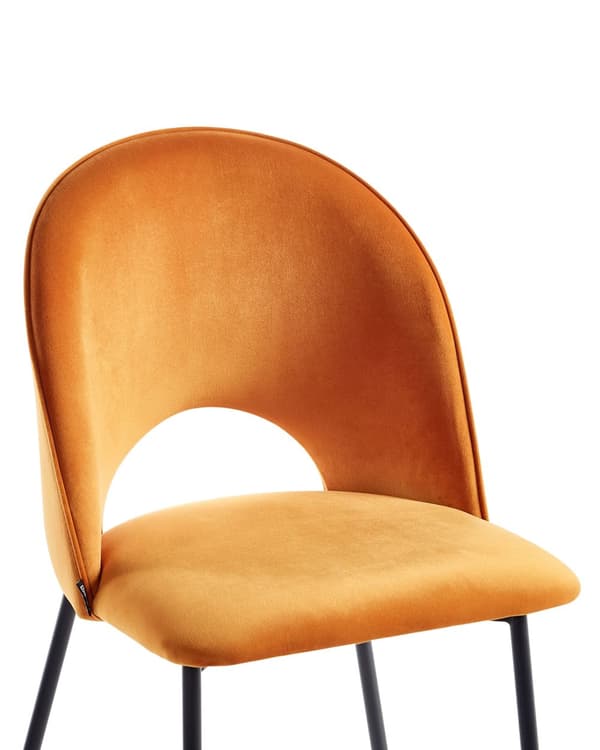 Tuoli oranssi sametti verhoiltu metallijalat 2 kpl setti käsinojaton ruokapöydän glamour retro tyyli