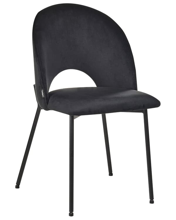 Sett med 2 spisestoler Svart Fløyel Polstret Svarte ben Retro Glamour Spisestue Kjøkken