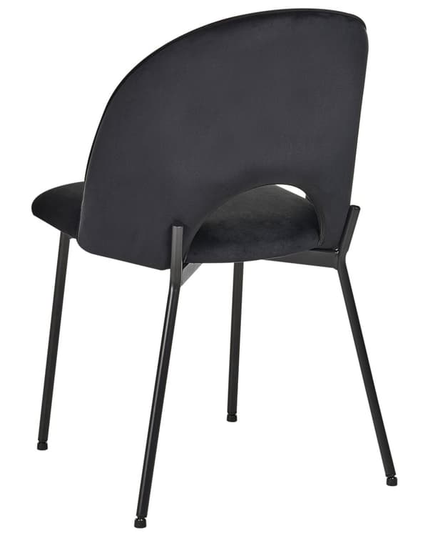Sett med 2 spisestoler Svart Fløyel Polstret Svarte ben Retro Glamour Spisestue Kjøkken
