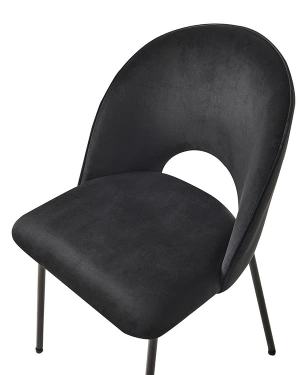 Sett med 2 spisestoler Svart Fløyel Polstret Svarte ben Retro Glamour Spisestue Kjøkken