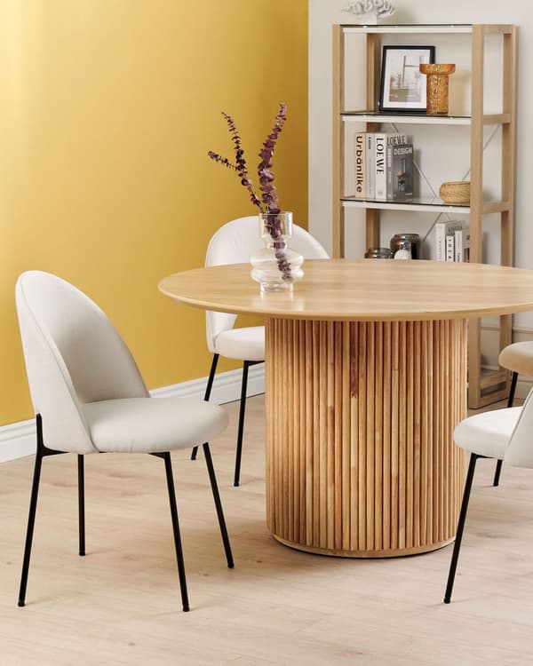 Sett med 2 spisestoler Beige Stoff Polyester Svarte ben Retro Glamour Spisestue Kjøkken