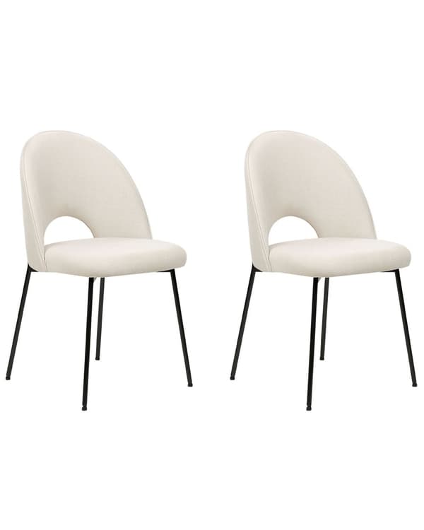 Sett med 2 spisestoler Beige Stoff Polyester Svarte ben Retro Glamour Spisestue Kjøkken