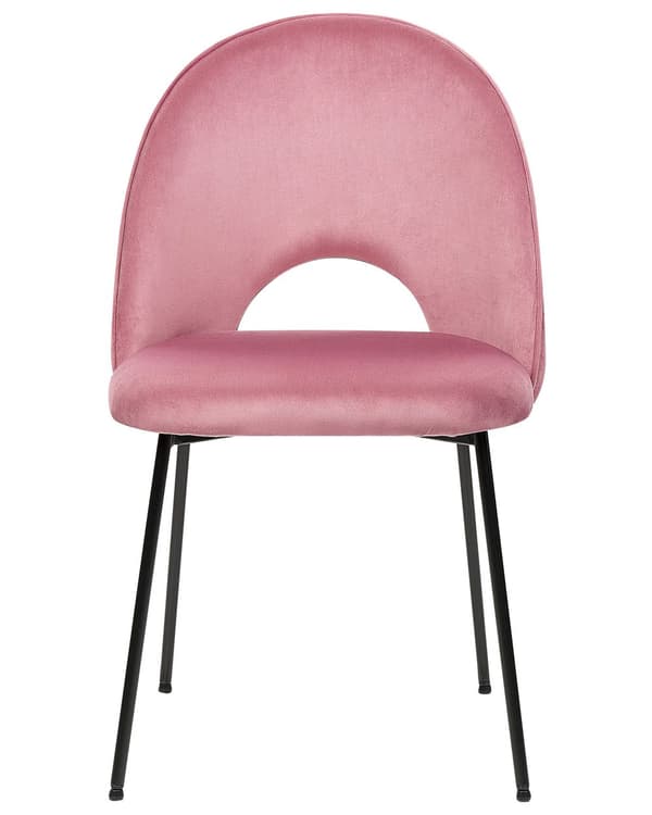 Sett med 2 spisestoler Rosa Fløyel Polstret Svarte ben Retro Glamour Spisestue Kjøkken