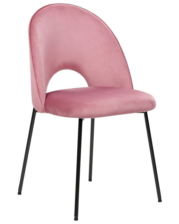 Sett med 2 spisestoler Rosa Fløyel Polstret Svarte ben Retro Glamour Spisestue Kjøkken
