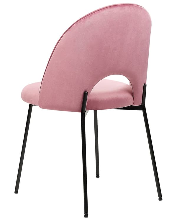 Sett med 2 spisestoler Rosa Fløyel Polstret Svarte ben Retro Glamour Spisestue Kjøkken