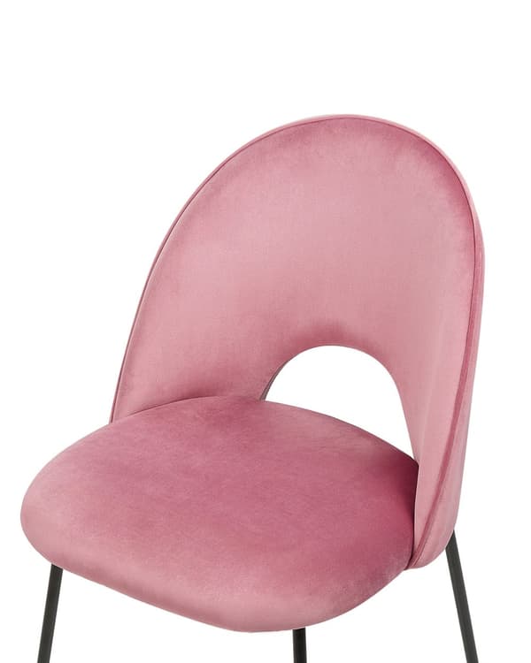 Sett med 2 spisestoler Rosa Fløyel Polstret Svarte ben Retro Glamour Spisestue Kjøkken