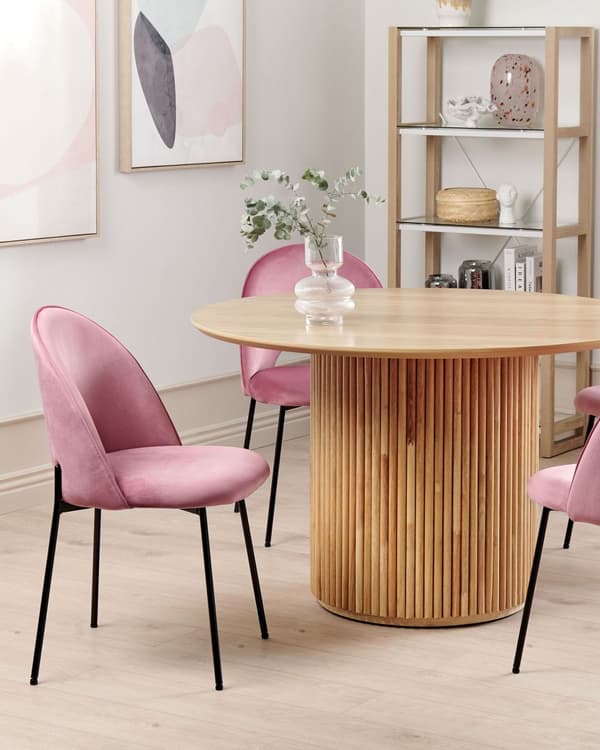 Sett med 2 spisestoler Rosa Fløyel Polstret Svarte ben Retro Glamour Spisestue Kjøkken