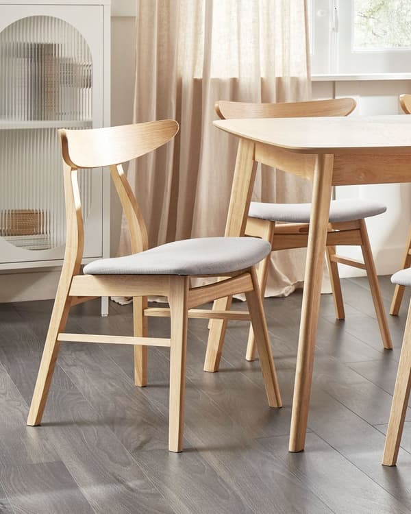 Sett med 2 Spisestuestoler Lyst Tre Lysegrå Sete Polyesterstoff Armløs Skandinavisk Retrodesign