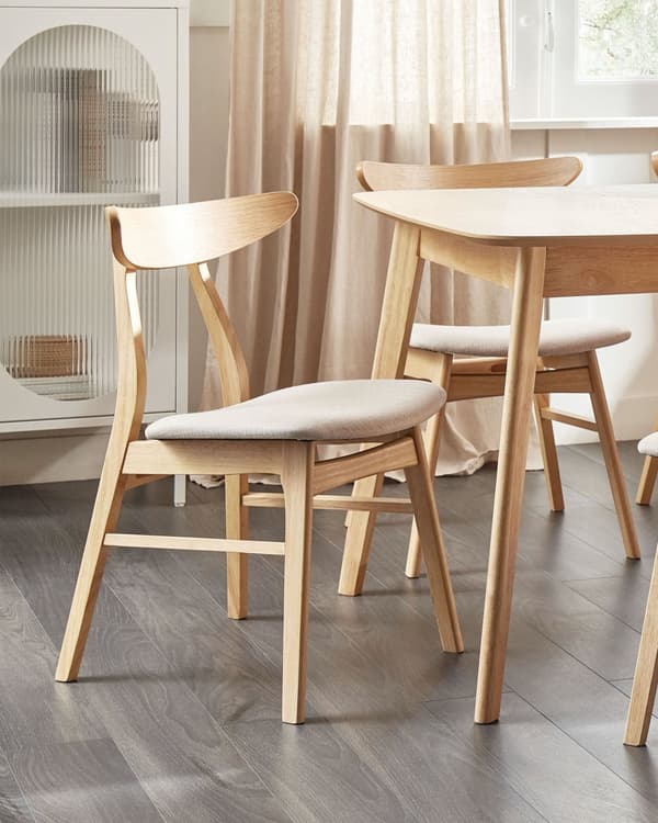 Sett med 2 Spisestuestoler Lyst Tre Lysebeige sete Polyesterstoff Armløs Skandinavisk Retrodesign
