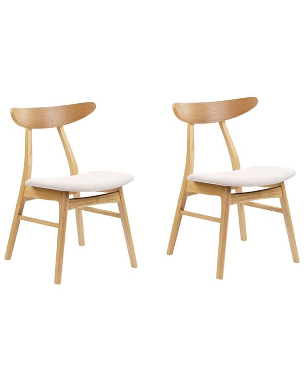 Sett med 2 Spisestuestoler Lyst Tre Lysebeige sete Polyesterstoff Armløs Skandinavisk Retrodesign