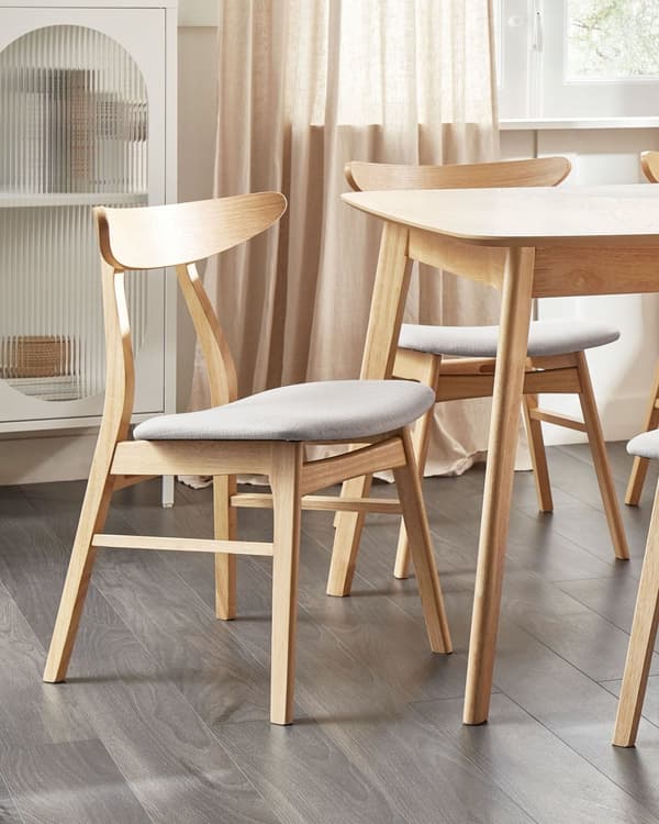 Sæt med 2 spisebordsstole Lys Gummitræsramme Lysegråt Polyesterstofsæde Armløst Skandinavisk Retrodesign