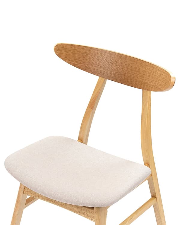 Sæt med 2 Spisestuestole Lyst Træ Lys Beige Sæde i Polyesterstof Armløst Skandinavisk Retrodesign