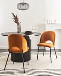 Miniatyrbillede 2 af 10: Sæt med 2 Spisestuestole Orange Velour Betrukket med Sorte Ben Retro Glamourøs Stil Spisestue Køkken