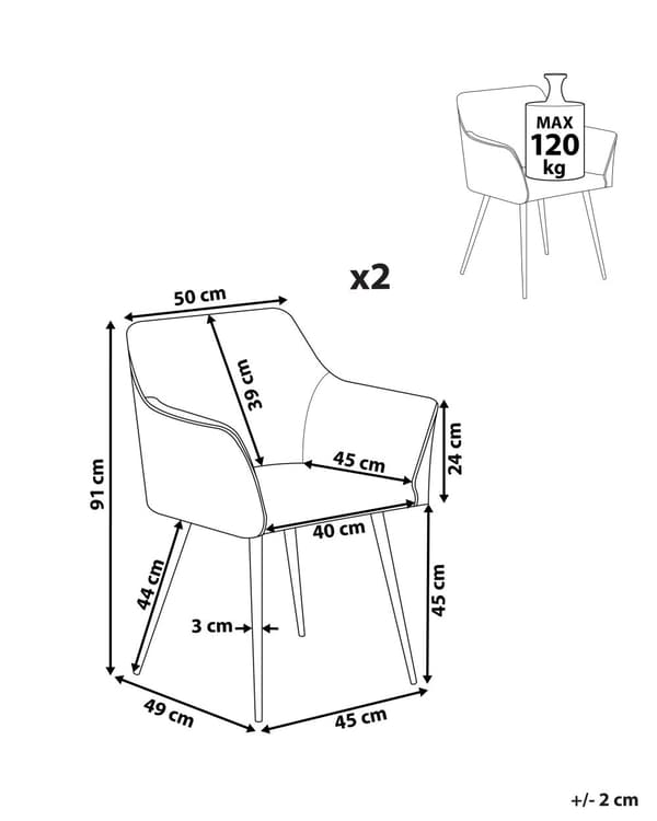 Sæt med 2 Spisestuestole Brun Velour Sæde med Armlæn Sorte Metalben