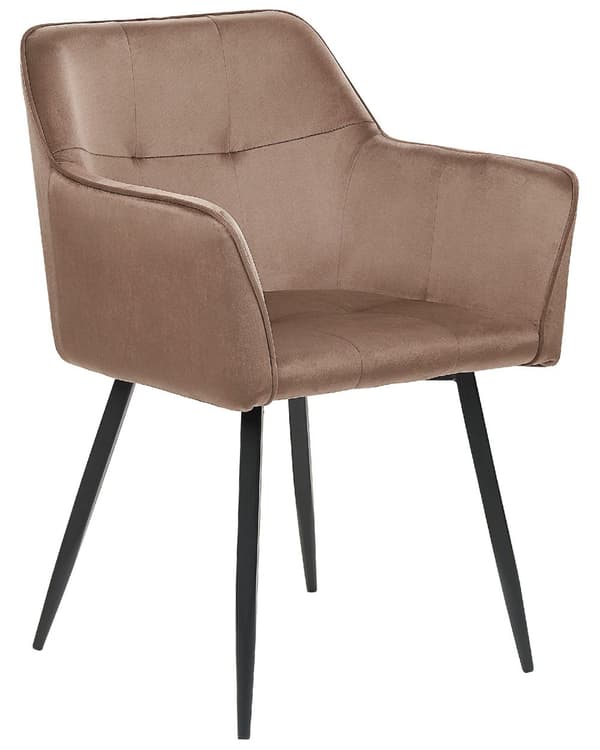 Sæt med 2 Spisestuestole Brun Velour Sæde med Armlæn Sorte Metalben