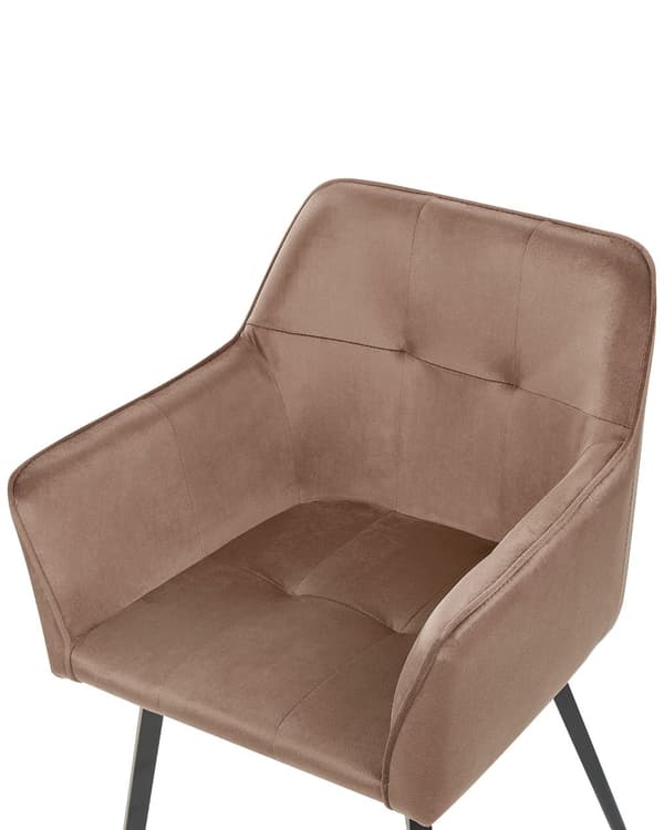 Sæt med 2 Spisestuestole Brun Velour Sæde med Armlæn Sorte Metalben