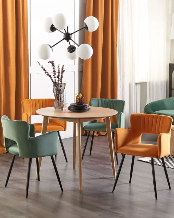 Sæt med 2 Stole Spisestuestol Orange Velour med Armlæn Udskåret Ryglæn Sort Metalben