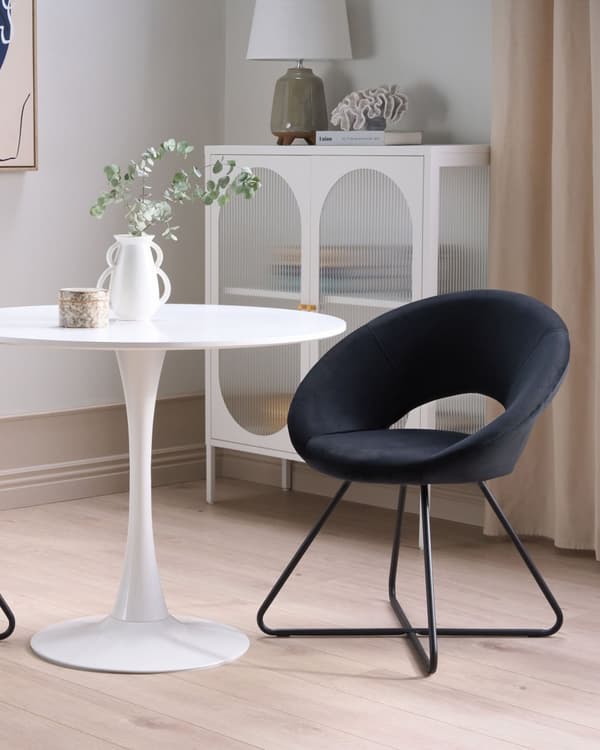 Loungestol Sort Velour Rund Polstret Velourstol Design Venterumsstol til Venteværelse Indretning Clubstol
