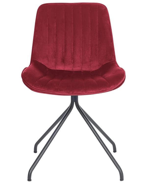 Set om 2 Matstolar Röd Sammetsklädsel Tuftad Utan Armstöd Svart Stålram Retro Design Kök Matsal