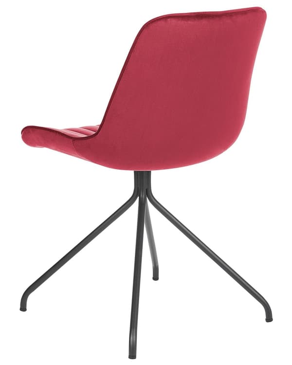 Set om 2 Matstolar Röd Sammetsklädsel Tuftad Utan Armstöd Svart Stålram Retro Design Kök Matsal