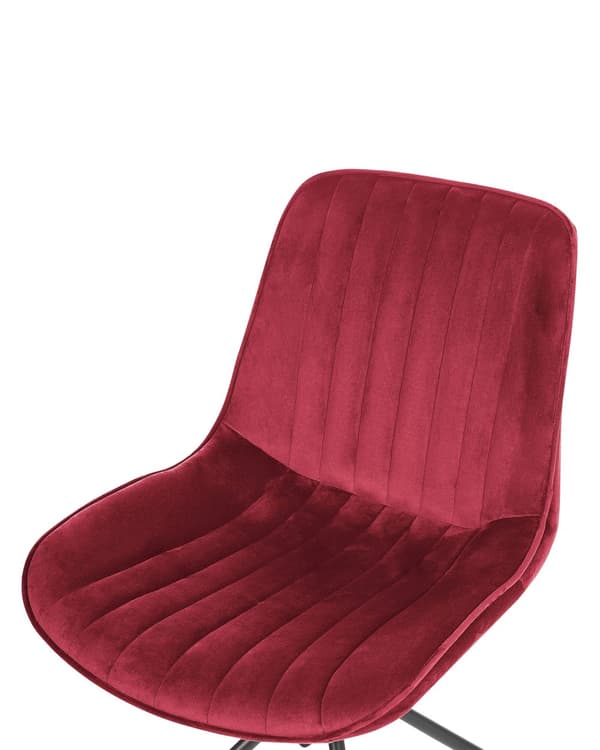 Set om 2 Matstolar Röd Sammetsklädsel Tuftad Utan Armstöd Svart Stålram Retro Design Kök Matsal