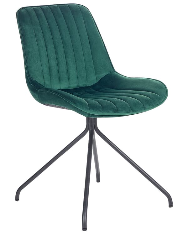 Set om 2 Matstolar Grön Sammetsklädsel Tuftad Utan Armstöd Svart Stålram Retro Design Kök Matsal