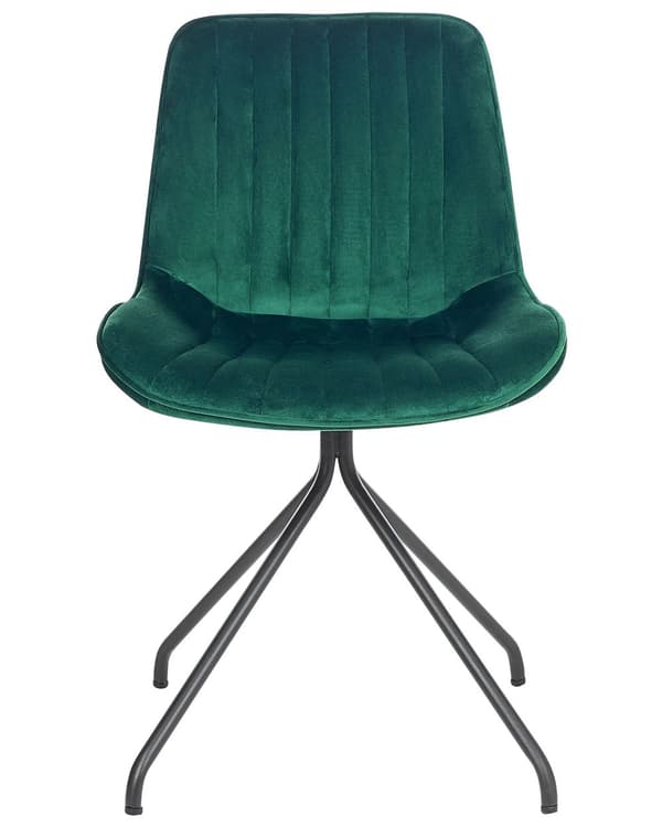 Set om 2 Matstolar Grön Sammetsklädsel Tuftad Utan Armstöd Svart Stålram Retro Design Kök Matsal