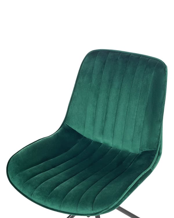 Set om 2 Matstolar Grön Sammetsklädsel Tuftad Utan Armstöd Svart Stålram Retro Design Kök Matsal