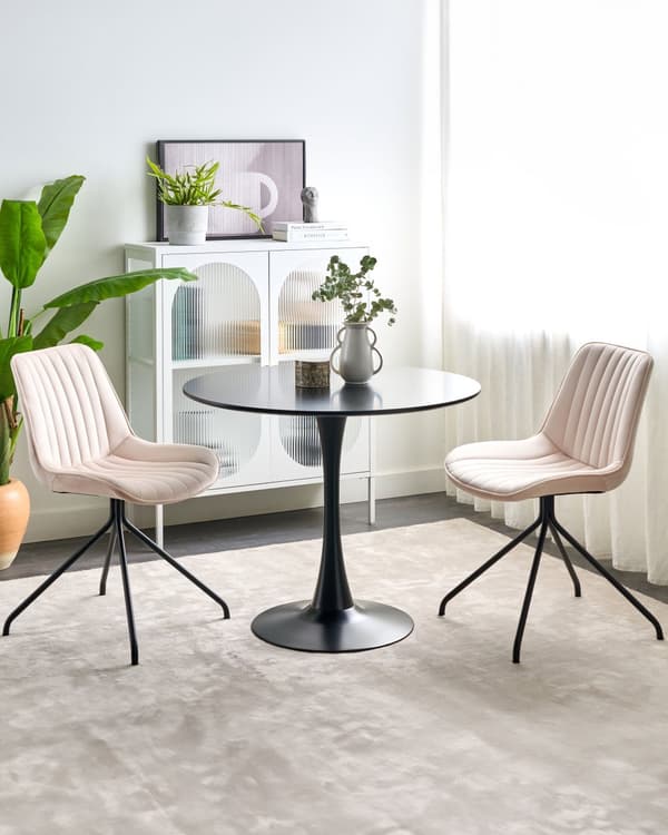 Set om 2 Matstolar Beige Sammetsklädsel Tuftad Utan Armstöd Svart Stålram Retro Design Kök Matsal