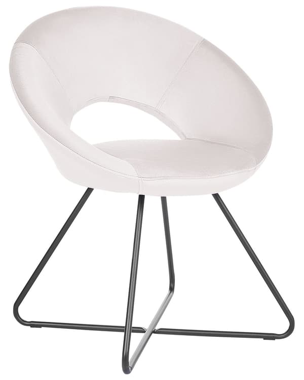 Matstol Off-white Sammet Tuftad Armstödslös Svart Kryssfot Stålram Retro Design
