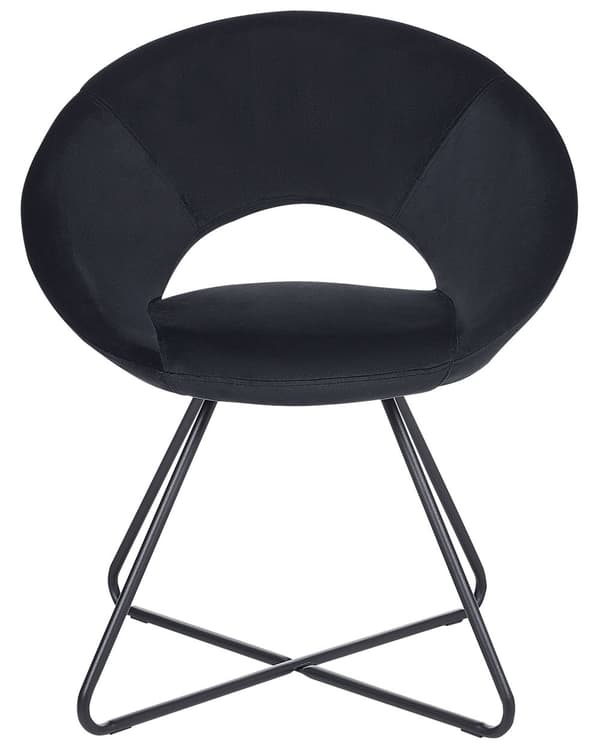 Matstol Svart Sammet Klädsel Tuftad Armlös Svart Kryssfot Stålram Retro Design