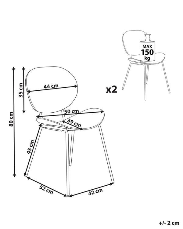 Tuoli musta 50 x 80 x 52 cm polypropeeni rauta 2 kpl ruokapöydän minimalistinen skandinaavinen