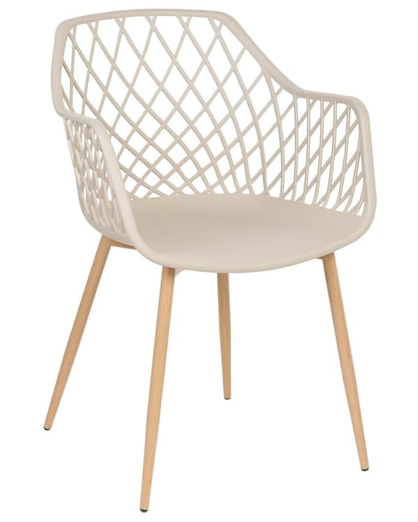 Spisebordsstole Beige Plast med Metalben Sæt af 2 Skalstole med Armlæn Flet Mønster Ryglæn Moderne Minimalistisk Køkken Tilbehør