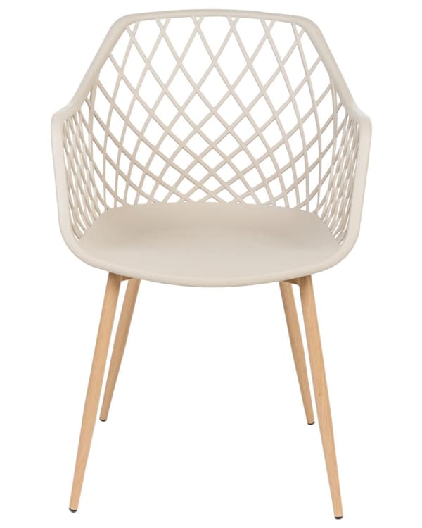 Spisebordsstole Beige Plast med Metalben Sæt af 2 Skalstole med Armlæn Flet Mønster Ryglæn Moderne Minimalistisk Køkken Tilbehør