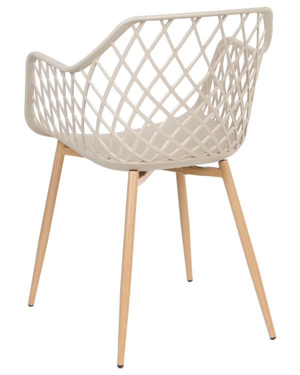 Spisebordsstole Beige Plast med Metalben Sæt af 2 Skalstole med Armlæn Flet Mønster Ryglæn Moderne Minimalistisk Køkken Tilbehør