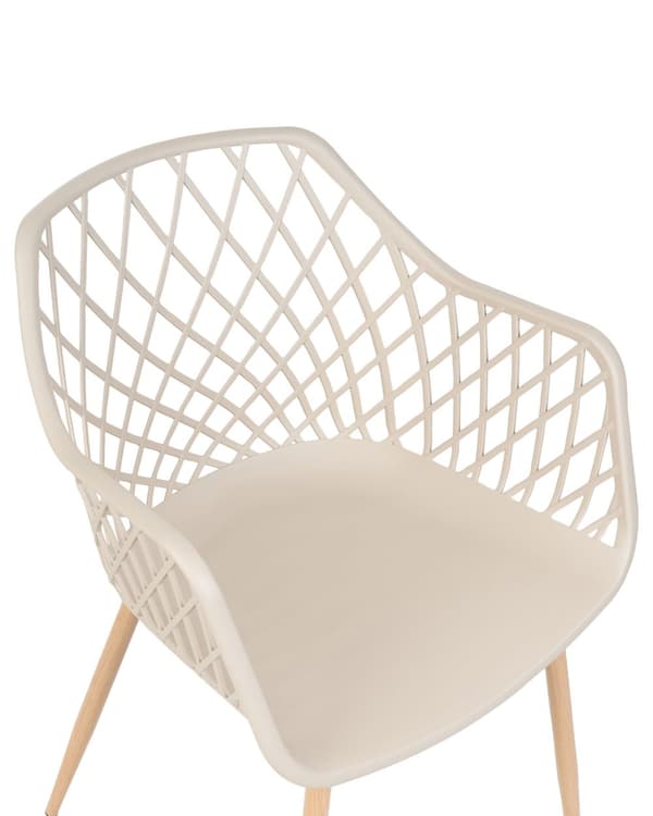 Spisebordsstole Beige Plast med Metalben Sæt af 2 Skalstole med Armlæn Flet Mønster Ryglæn Moderne Minimalistisk Køkken Tilbehør