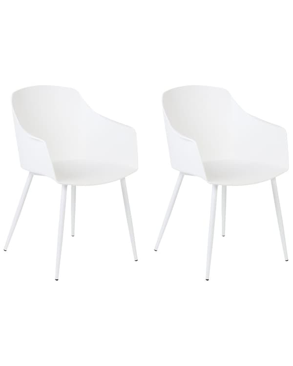 Sæt med 2 Spisebordsstole Plast Hvid Minimalistisk Design Armlæn Stue Køkken Møbler