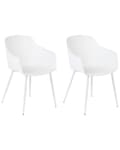 Miniatyrbillede 1 af 9: Sæt med 2 Spisebordsstole Plast Hvid Minimalistisk Design Armlæn Stue Køkken Møbler