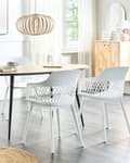 Miniatyrbillede 2 af 9: Sæt med 2 Spisebordsstole Hvidt Syntetisk Sæde Hvide Ben Minimalistisk Design Ryglæn Moderne Skandinavisk Stil