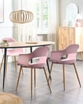 Miniatyrbillede 2 af 9: Sæt med 2 Spisebordsstole Lyserød Syntetisk Materiale Slanke Ben Dekorative hjemmemøbler Spisestue