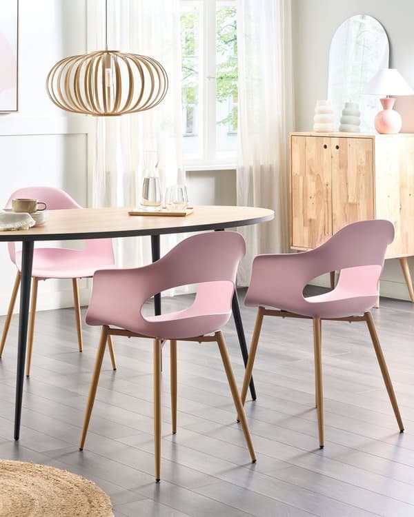 Sæt med 2 Spisebordsstole Lyserød Syntetisk Materiale Slanke Ben Dekorative hjemmemøbler Spisestue