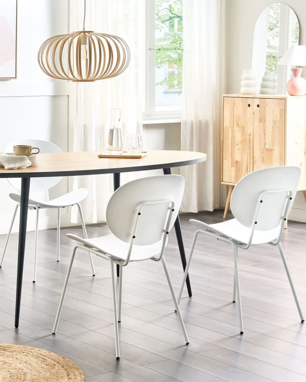 Kantinestol Hvid Plast Sæt af 2 Spisebordsstole til Spisestuen Køkken Design Skalstole Minimalistisk Indretning