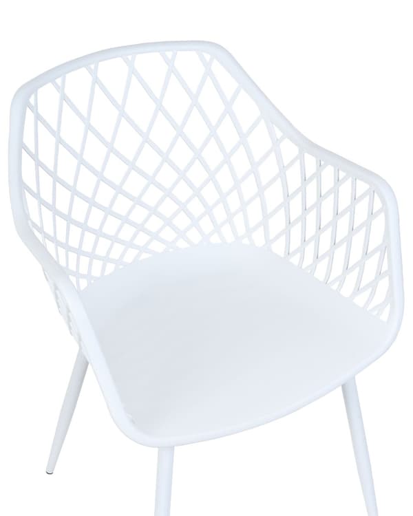 Spisebordsstole Hvid Plast med Metalben Sæt af 2 Skalstole med Armlæn Flet Mønster Ryglæn Moderne Minimalistisk Køkken Tilbehør