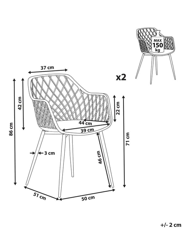 Tuoli valkoinen 50 x 86 x 51 cm muovi metalli 2 kpl koristeltu selkänoja minimalistinen moderni