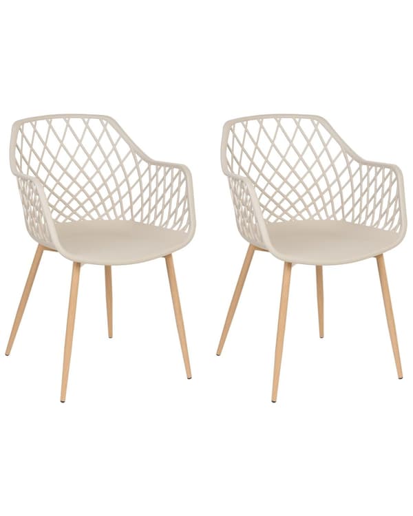 Sett med 2 spisestoler Beige Syntetisk sete Ben i lyst tre og metall Rygg med åpen struktur Skandinavisk design Moderne Spisestue Kjøkken