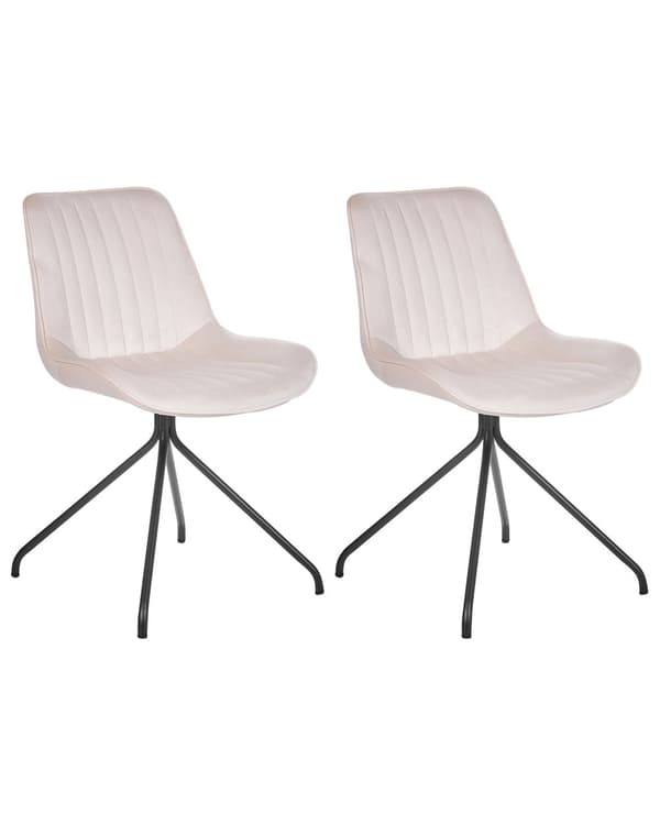Sett med 2 Spisestoler Beige Fløyelspolstring Tuftet Armløs Svart Understell Stålramme Retro