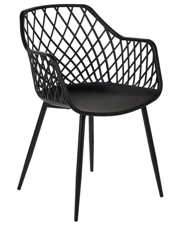 Sett med 2 spisestoler Svart Syntetisk sete Metallben Rygg med åpen struktur Skandinavisk design Moderne Spisestue Kjøkken