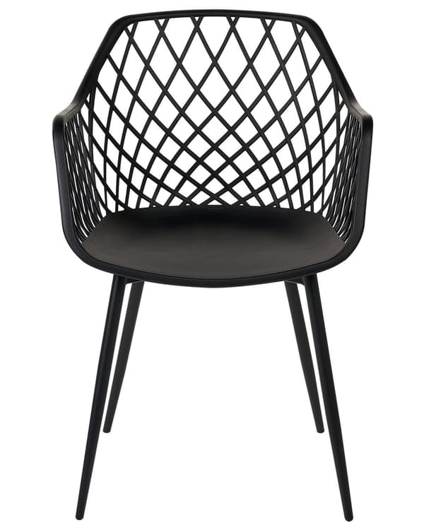 Sett med 2 spisestoler Svart Syntetisk sete Metallben Rygg med åpen struktur Skandinavisk design Moderne Spisestue Kjøkken