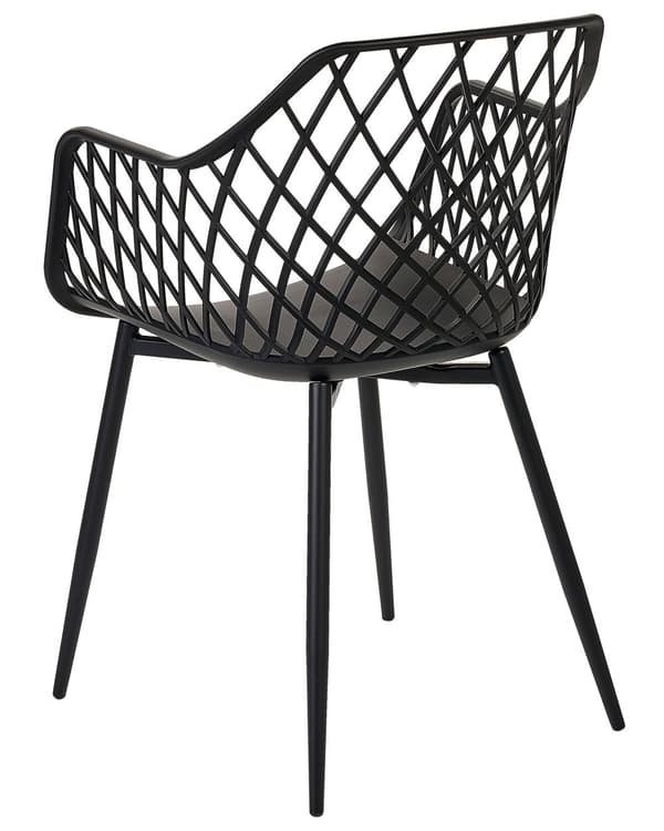 Sett med 2 spisestoler Svart Syntetisk sete Metallben Rygg med åpen struktur Skandinavisk design Moderne Spisestue Kjøkken