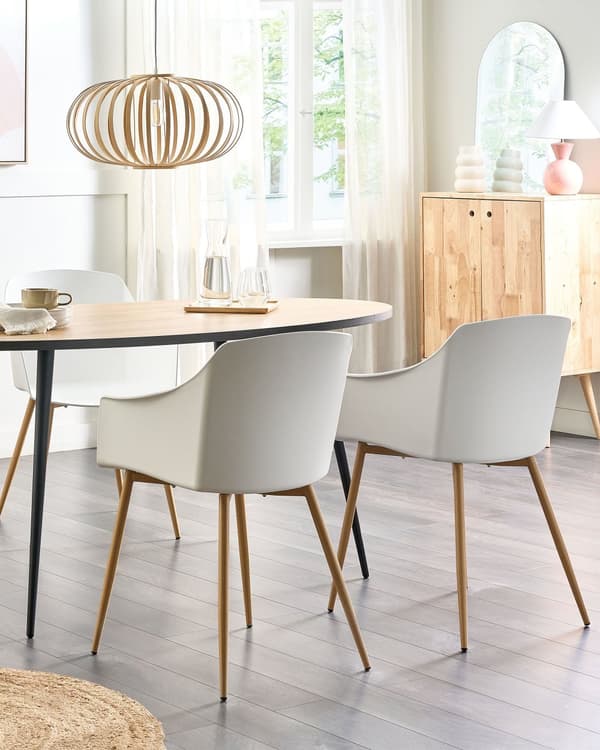 Sett med 2 spisestoler Hvit Plast Armlener Minimalistisk design Moderne Spisestue Kjøkken